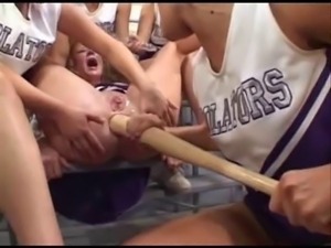 Fight and sex with dildos between Cheerleaders.