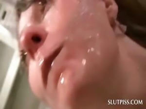 Hardcore piss face diving scene with blonde sex slave