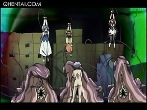 Hentai teens held as sex slaves get fucked by large tentacles