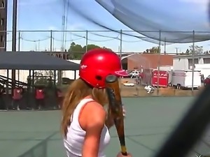 Two very hot female baseball players like to get big balls everywhere to...