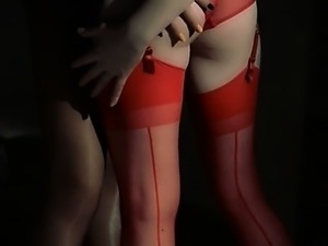 Unique lezzs in pantyhose using strap