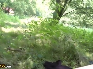 girl with nice tits making sex in the woods
