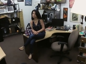 Cuban chick goes wild in pawn shop and fucks for money