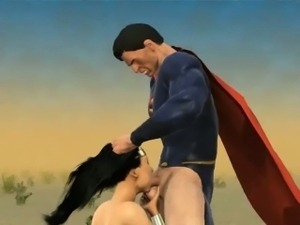 3D Wonder Woman sucking on Superman\'s hard cock