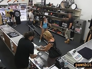 Masculine big tits babe pawns her pussy at the pawnshop