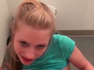 Nasty blonde banged from behind in bathroom