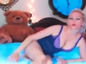 Horny Big Tittied Blonde Plays with Squirting