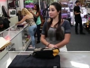 Brunette and hot college student gets hammered by Shawn the shop owner