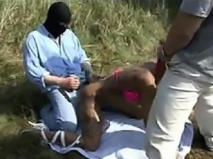 Busty Blonde In A Gang Bang Outdoors