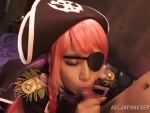 slutty japanese pirate plays with a horny cock