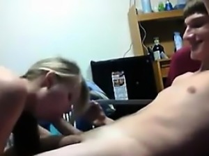 Cute Blonde Girlfriend Giving A Blowjob