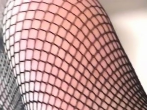 Hitomi Ikeno in fishnets has hairy slit fucked hard after