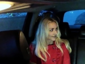 Shaved pussy Euro blonde in fake taxi