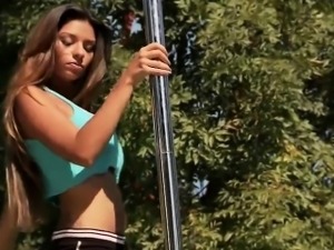Krystal Webb puts a lot into her pole dancing practice so, y
