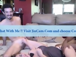 Hot couple invite one more for threesome in webcam