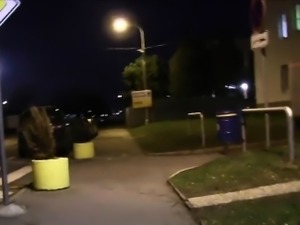 Fake agent bangs blonde outdoor at night