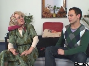 Lonely old grandma pleases young guy