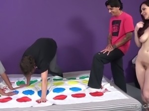 Jennifer White is playing twister while being completely naked