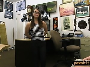 Beautiful babe with glasses railed by pervert pawn guy