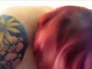 Tattooed redhead bitch sucking my dick deepthroat in interracial video