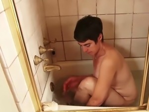 bathing her amazing hairy legs, pits &amp; hairy pussy.