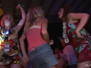 Several nasty chicks is dancing and showing upskirt in the night club