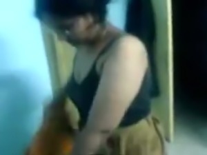 Perverted Indian chubby brunette housewife flashes her saggy boobies