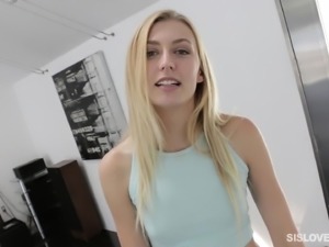 Sexy slender blonde with a marvelous ass takes a deep fucking in POV