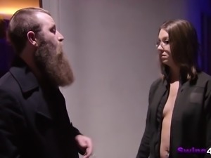 Bearded stud and his girlfriend comes for an orgy