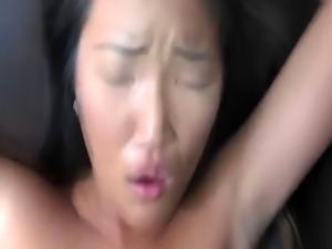 Beautiful Asian girlfriend getting slammed hard by a massive white coc