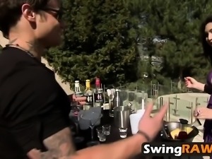 Amateur swingers having massage in reality show