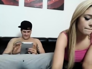 Cute blonde teen in blue panties masturbation on webcam