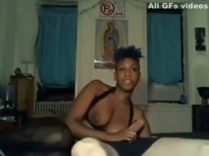Busty ebony whore sucking white ice-cream in dirty porn clip