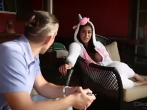 Wearing cute fluffy costume Sophia Leone desires to ride stiff dick