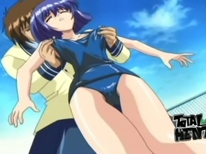 Sexy looking blue haired hentai chick gets fucked in standing position