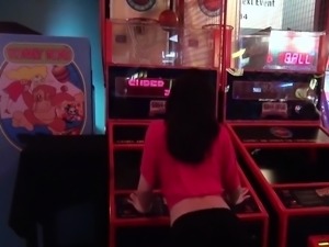 Pov teen deep throats dong in arcade