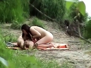Wild amateur babe sucks and rides a big cock in the outdoors