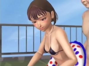 3D Asian girl gets fucked by the pool side