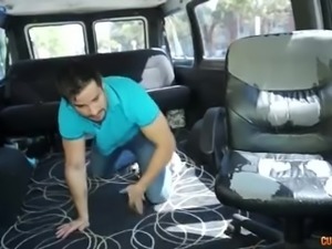 Nicely shaped sporty sexy lady Karyn does push ups in the used van