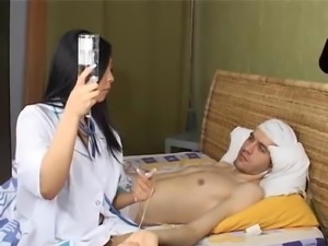 hot asian korean teen nurse helpng her white russian patient