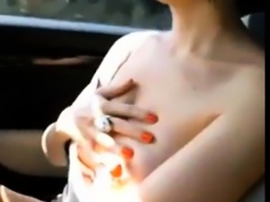 Flash And Masturbate In Car While Driving