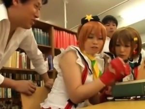 Cute Asian teens getting fucked and creampied in the library