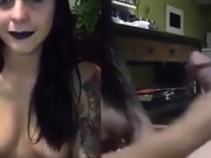 Adorable brunette worships a big dick and takes a hot facial