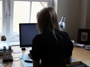 Big breasted blonde milf peels off her clothes in the office