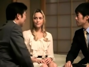 Gorgeous blonde babe getting fucked hard by a Japanese guy