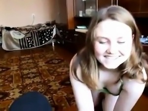 Cute Russian teen feeds her starving cunt a hard dick in POV