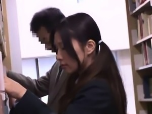 Pigtailed Asian teen fucked by an older guy in the library