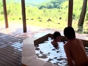 Cute Asian babe enjoys a hot fucking in a public bath house