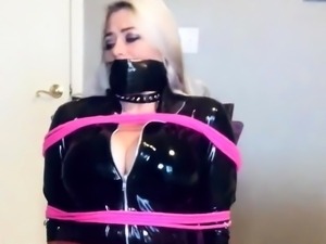 Voluptuous blonde milf in latex learns a lesson in bondage