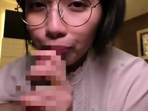 Nerdy Japanese cutie gets her juicy peach toyed and fucked